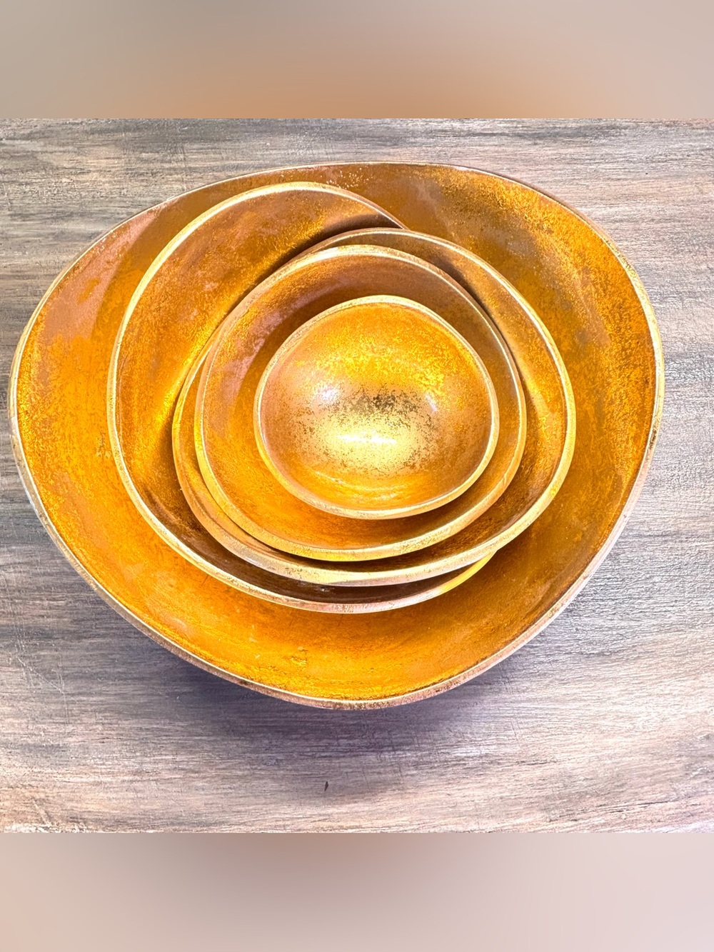 John-Richard 5Pc Nesting Decorative Bowl Set Matte White Gold Leaf Luxury